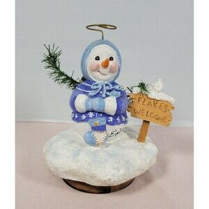 Elaine Thompson Snowkins  snowman candle jar topper Xmas decor winter